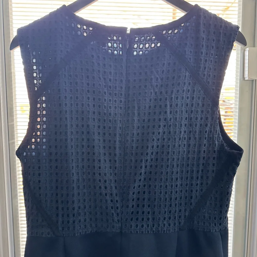 EUC‎ J. Crew Navy Double Faced Pique Eyelet Sleeveless Dress